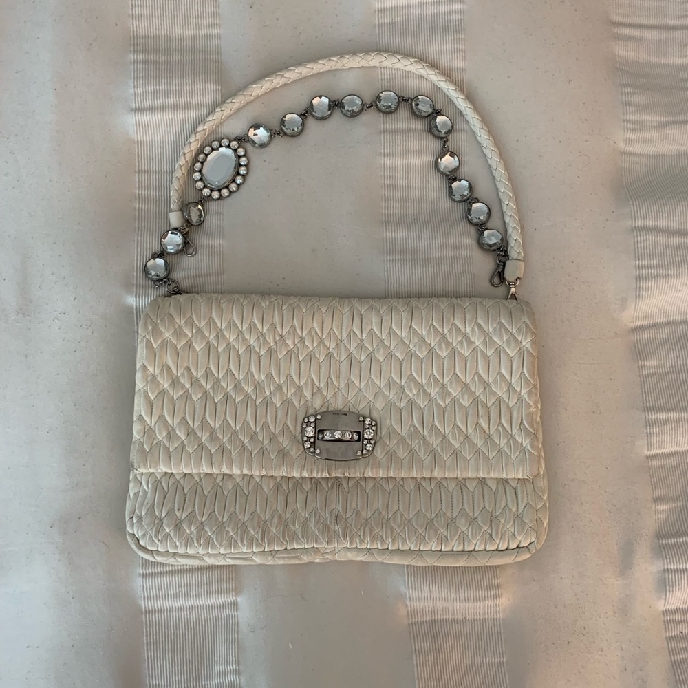 Miu Miu Matelasse Napa Medium Handbag, Ivory
